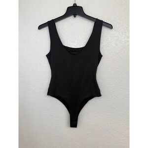 Womens Black Scoop Neck Thong Bodysuit Size M